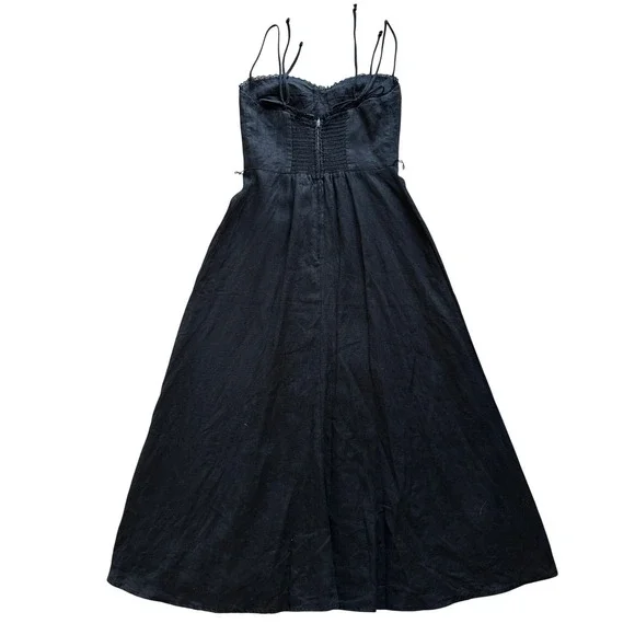 Reformation Kieryn Linen Midi Dress Black Floral Embroidered 4 NO BELT - Picture 3 of 10